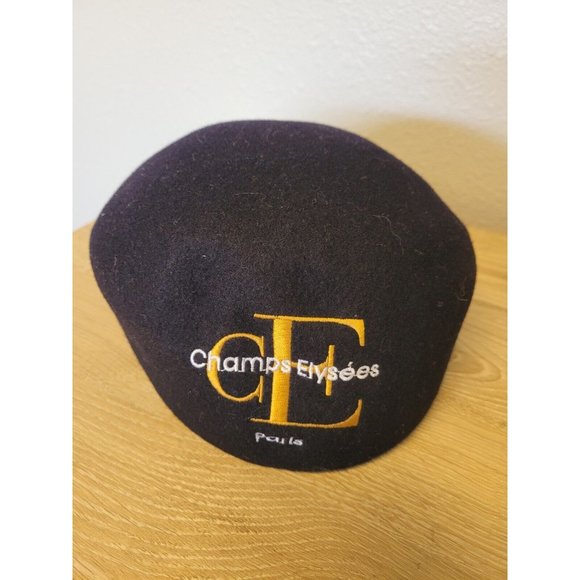 Beret Champs Elysees Paris made in Italy 100 % Wool  Black Sz 57 Driving Cap Hat - Picture 1 of 6